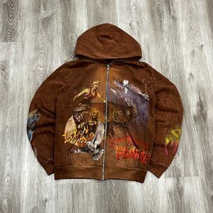Travis Scott Utopia Circus Maximus 2023 Tour Zip-Up Hoodie Brown Mens Sz L Brown